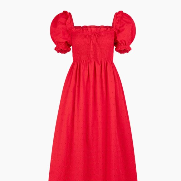 Scarlett Nap Dress Red Daisy Check Eyelet - Picture 3 of 3